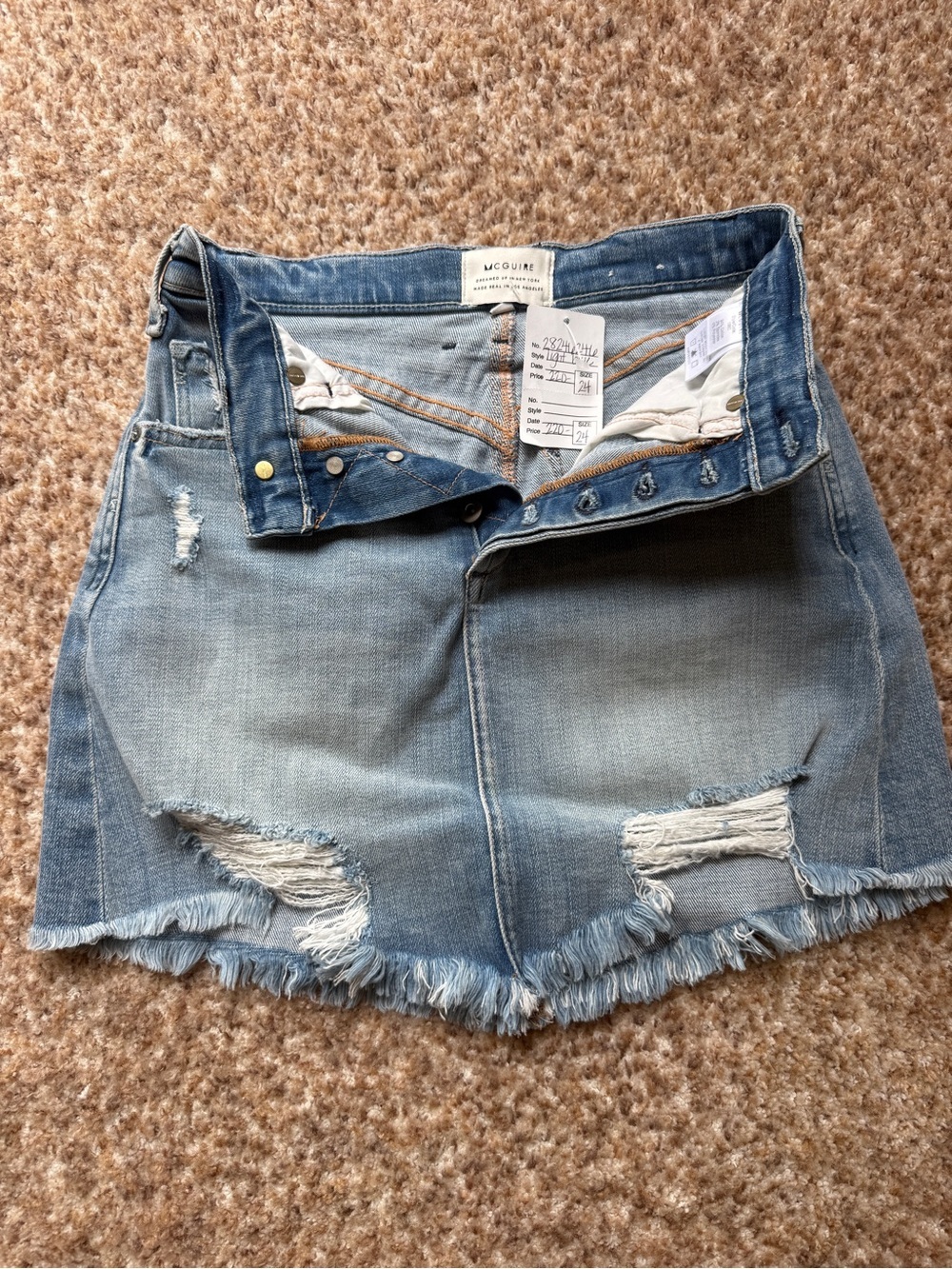 Mcguire Denim Distressed Mini Skirt in Light Blue retail $220 - Picture 1 of 6